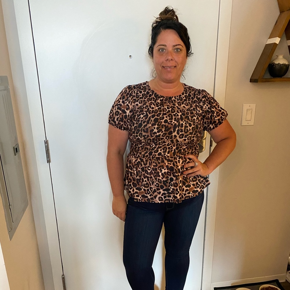 Zara Leopard Print Peplum Blouse Top NWOT